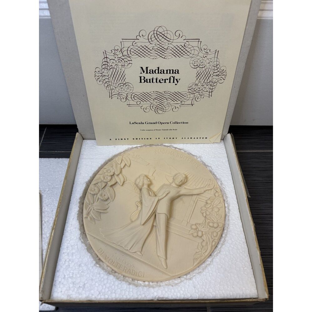 Vintage "Madame Butterfly" Studio Dante Hand Carved Ivory Alabaster Plate